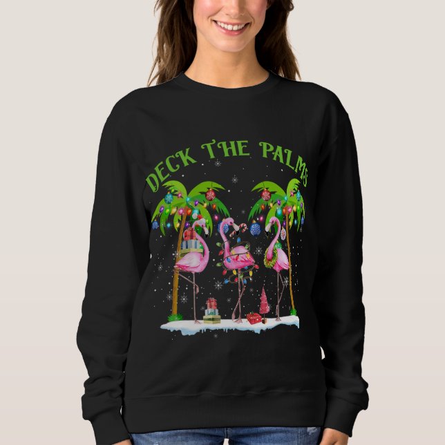 Deck the Palms Flamingo Tropical Christmas Lights  Sweatshirt (Front)