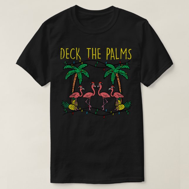 Deck The Palms Flamingo Xmas PJs Christmas Pyjamas T-Shirt (Design Front)