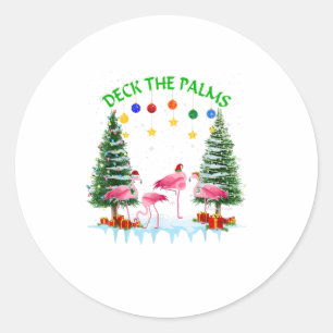 Deck the Palms Merry Flamingo Christmas Classic Round Sticker