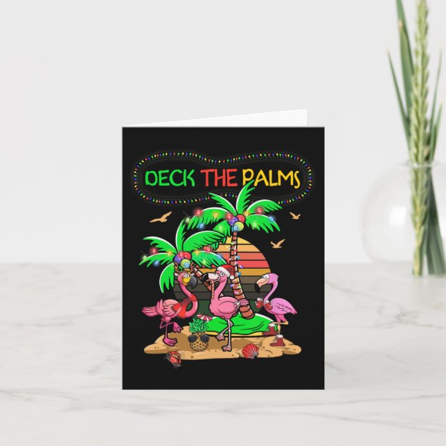 Deck The Palms Merry Flamingo Christmas Palm Tree  Card (Front)