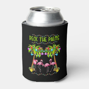 Deck the Palms Merry Flamingo Christmas tee funny Can Cooler