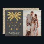 Deck the Palms Palm Tree Grey Christmas Photo Holiday Card<br><div class="desc">This minimalist chic "Deck the Palms" Christmas holiday photo card features a palm tree in faux gold with Christmas holiday ornaments on a dark grey background. The reverse side features a dark grey background with geometric patterns. Personalise it for your needs. You can find matching products at my store.</div>