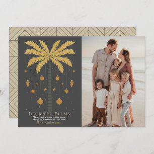 Deck the Palms Palm Tree Grey Christmas Photo Holiday Card