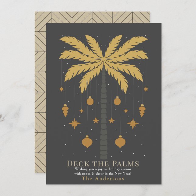 Deck the Palms Palm Tree Ornament Grey Christmas Holiday Card (Front/Back)