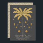 Deck the Palms Palm Tree Ornament Grey Christmas Holiday Card<br><div class="desc">This minimalist chic "Deck the Palms" Christmas holiday card features a palm tree in faux gold with Christmas holiday ornaments on a dark grey background. The reverse side features a dark grey background with geometric patterns. Personalise it for your needs. You can find matching products at my store.</div>