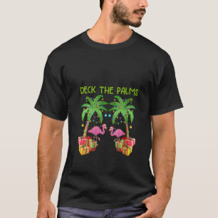 Deck The Palms Tropical Funny Flamingo Xmas Tree L T-Shirt