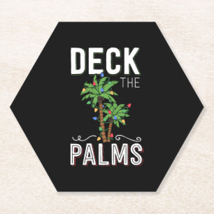 Deck The Palms Tropical Hawaii Christmas Palm Paper Coaster