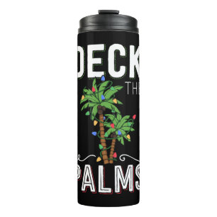 Deck The Palms Tropical Hawaii Christmas Palm Thermal Tumbler