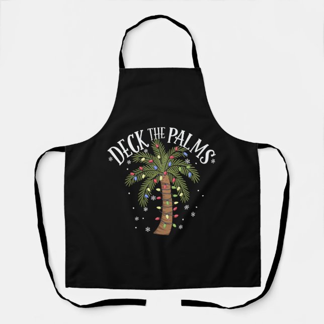 Deck The Palms Tropical Hawaii Christmas Palm Tree Apron (Front)