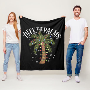 Deck The Palms Tropical Hawaii Christmas Palm Tree Fleece Blanket
