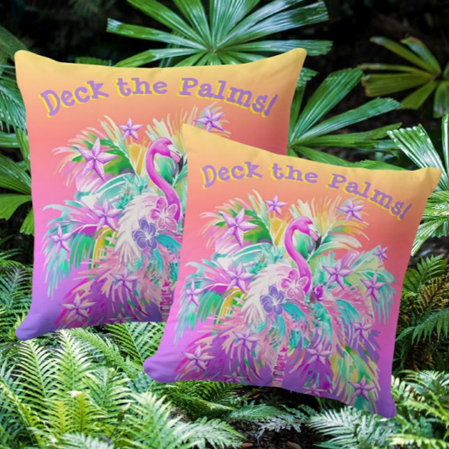 Deck the Palms Tropical Holiday Personalized Cushion (Also available in outdoor fabric)