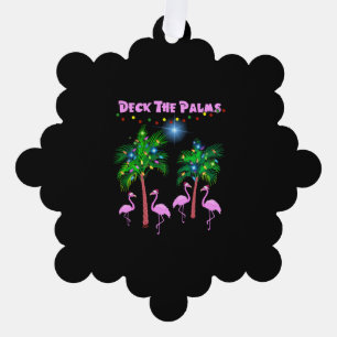 Deck The Palms Tropical Pink Flamingos Palm Tree Decoration Card