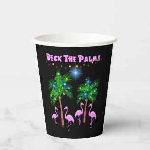 Deck The Palms Tropical Pink Flamingos Palm Tree Paper Cups