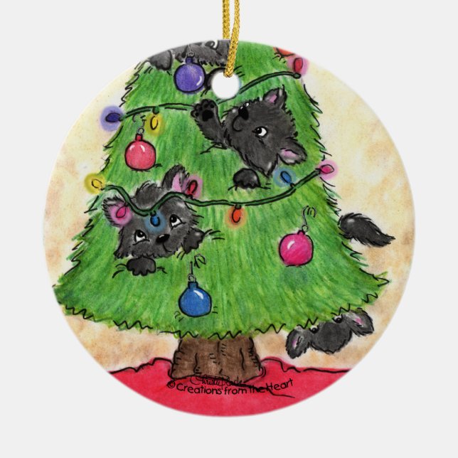 Deck the Paws-Cats in Christmas Tree Ceramic Tree Decoration (Front)