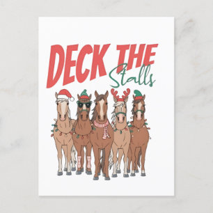 Deck the Stalls Funny Christmas Horse Lovers Announcement Postcard