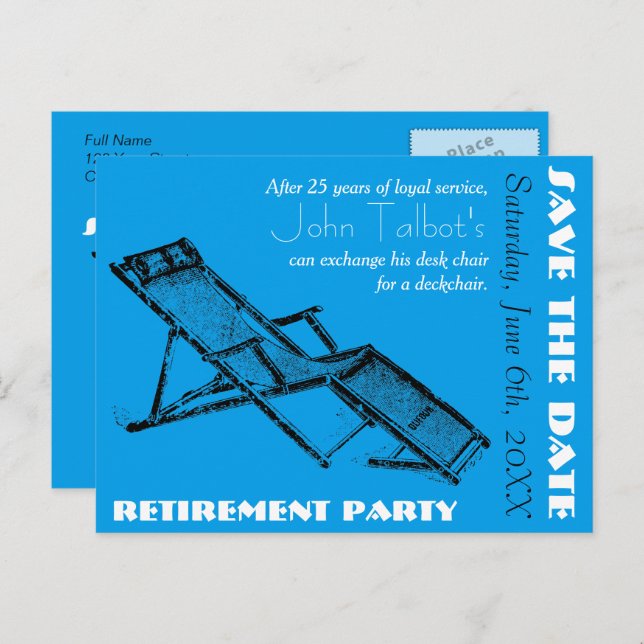 Deckchair Retirement Party Save the Date postcard2 Announcement Postcard (Front/Back)