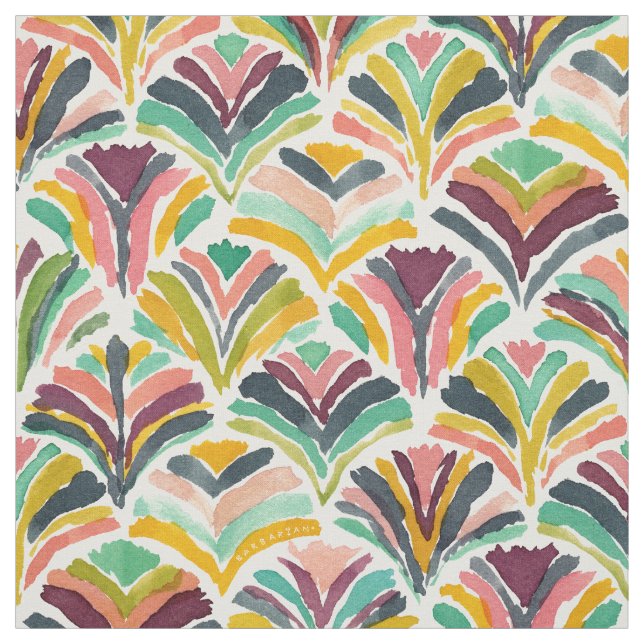 DECKED OUT Colourful Art Deco Scallop Print Fabric (Swatch)