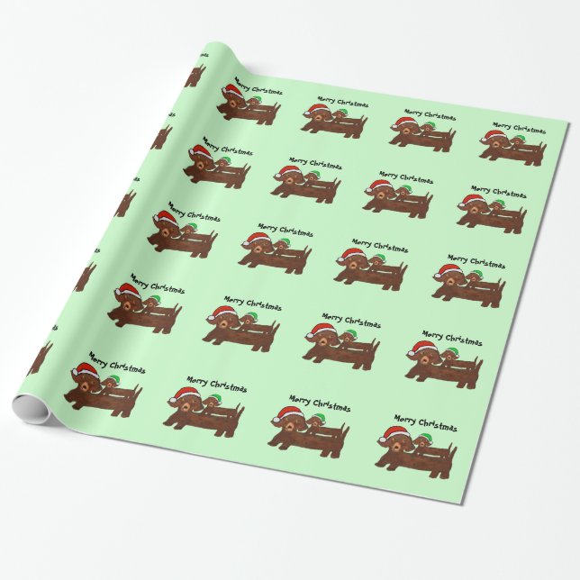 Decked Out Dachshunds Wrapping Paper (Unrolled)