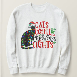Decked upBlack Cat, Coffee & Christmas Lights Sweatshirt
