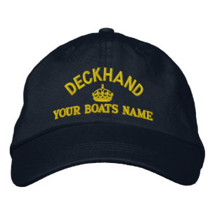 Deckhand text with crown embroidered hat