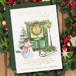 Decking New Halls Christmas Front Door Moving Foil Holiday Card<br><div class="desc">We're Decking New Halls luxury gold foil 2 in 1 Christmas card and moving announcement. Festive christmas front door, decorated with holly wreath and garland. The watercolor scene is set with cosy home elements including glowing lantern, christmas tree, snowman and sledge. It is lettered in gold foil with "We're Decking...</div>