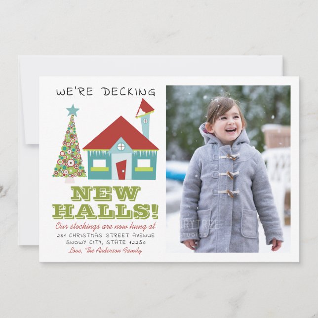 Decking New Halls Christmas Photo Holiday Moving Announcement (Front)