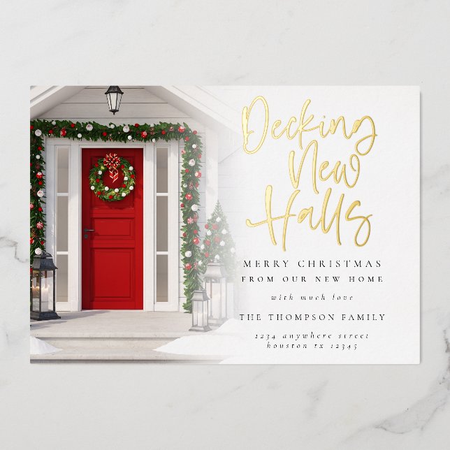 Decking New Halls Christmas Photo Overlay Luxury Foil Holiday Card (Front)