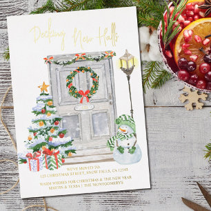 Decking New Halls Door Number Gold Foil Christmas Holiday Card
