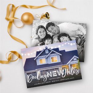 Decking New Halls Holiday Moving Announcement Card