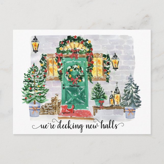 Decking New Halls Holiday Moving Announcement Postcard (Front)