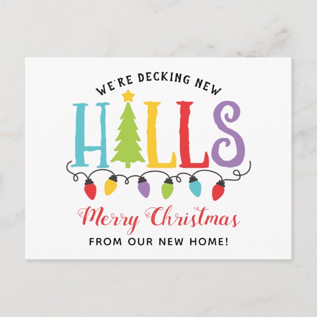 Decking New Halls Lights Cute Moving Announcement Postcard (Front)