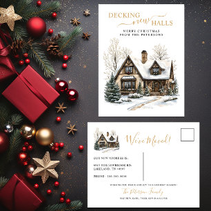 Decking New Halls New Home Christmas Moving Announcement Postcard