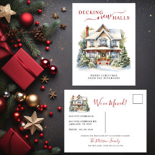 Decking New Halls New Home Christmas Moving Announcement Postcard