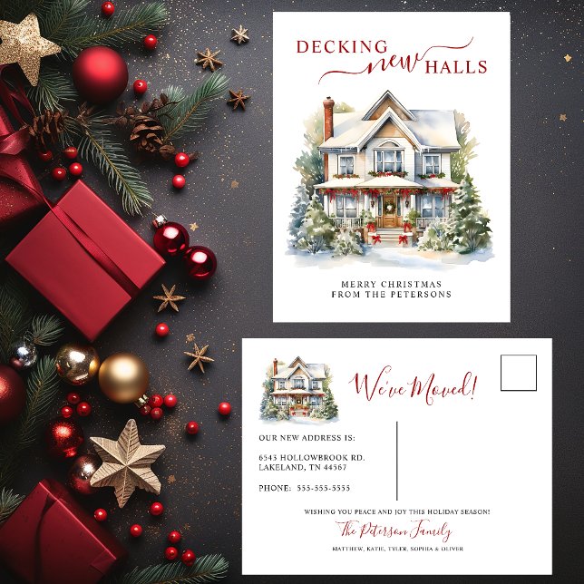 Decking New Halls New Home Christmas Moving Announcement Postcard (Creator Uploaded)