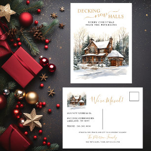 Decking New Halls Rustic New Home Christmas Moving Announcement Postcard