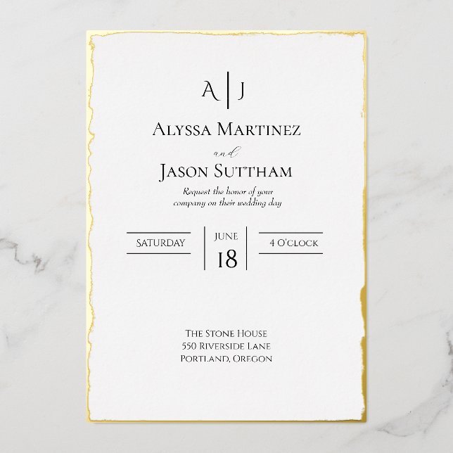Deckle Edge Foil Wedding Invitation (Front)