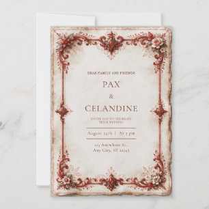 Deckled Crimson Floral Wedding Invitation