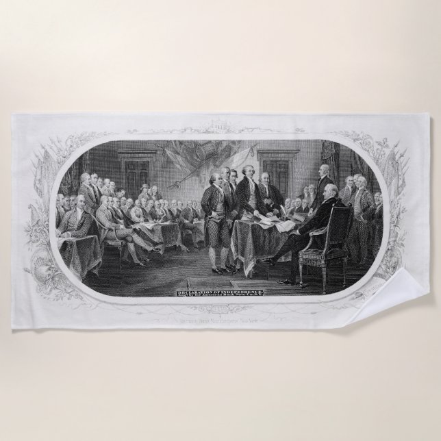 Declaration of Independence: $2 Bill, Etching Beach Towel (Front)