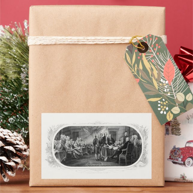 Declaration of Independence: $2 Bill, Etching Rectangular Sticker (Holiday)