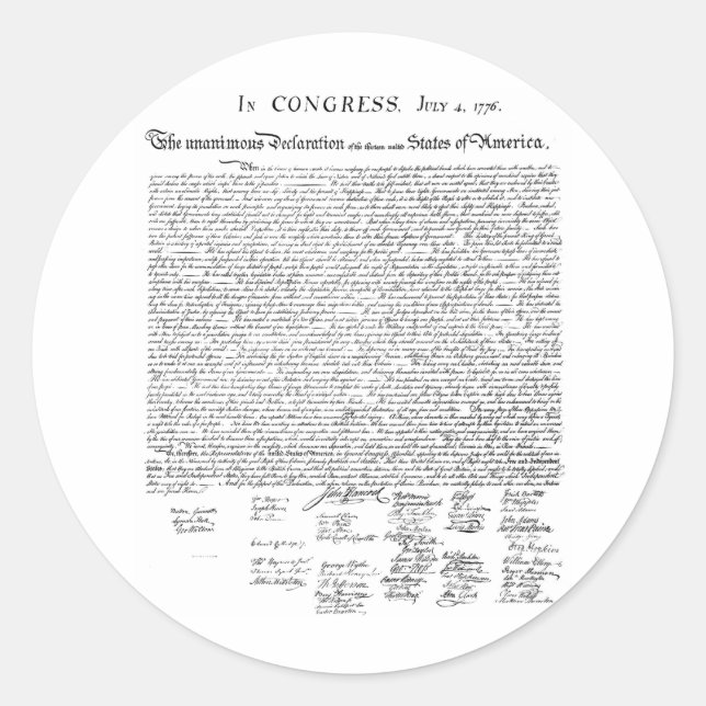 Declaration of Independence Classic Round Sticker (Front)