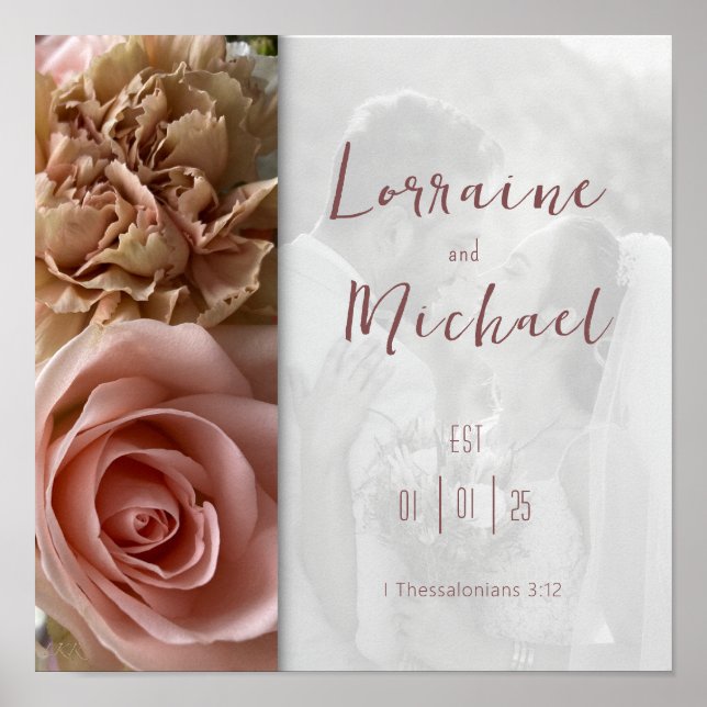 Declaration of Love Pink Rose Photo Square Poster (Front)