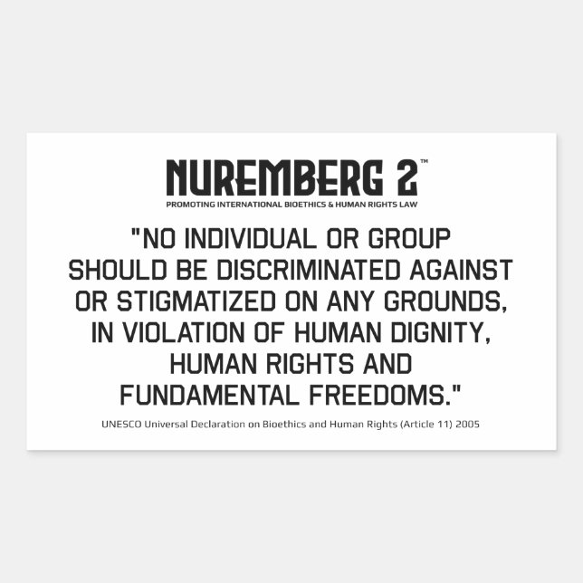 Declaration on Bioethics & Human Rights 2005 A. 11 Rectangular Sticker (Front)