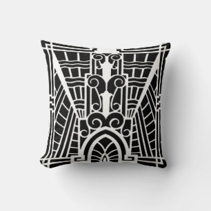 Deco Architectural Pattern, Black and White Cushion
