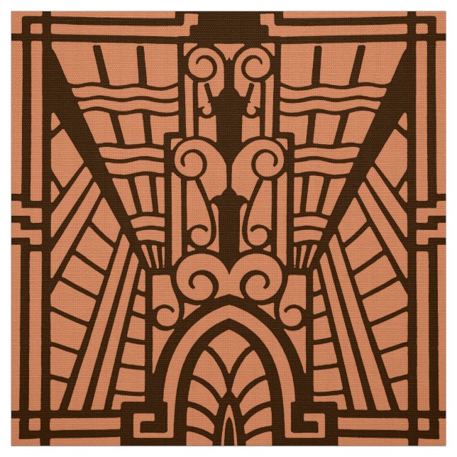 Deco Architectural Pattern, Copper and Brown Fabric (Swatch)