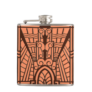 Deco Architectural Pattern, Copper and Brown Hip Flask