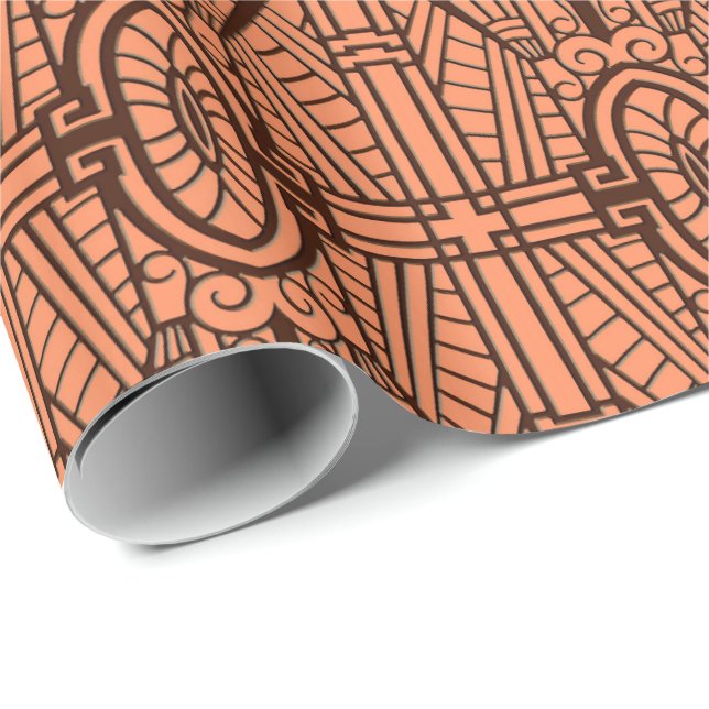 Deco Architectural Pattern, Copper and Brown Wrapping Paper (Roll Corner)