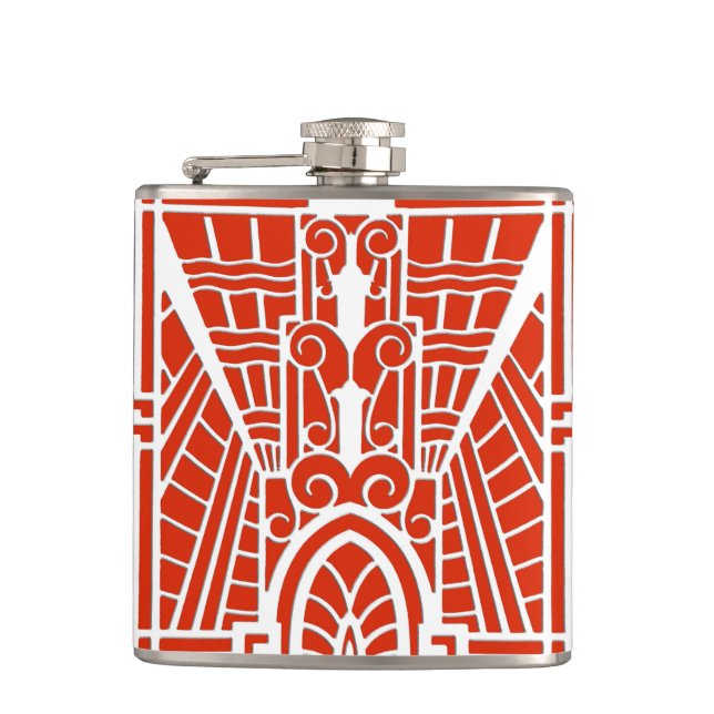 Deco Architectural Pattern, Mandarin Orange Hip Flask (Front)