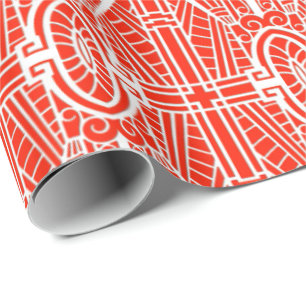 Deco Architectural Pattern, Mandarin Orange Wrapping Paper