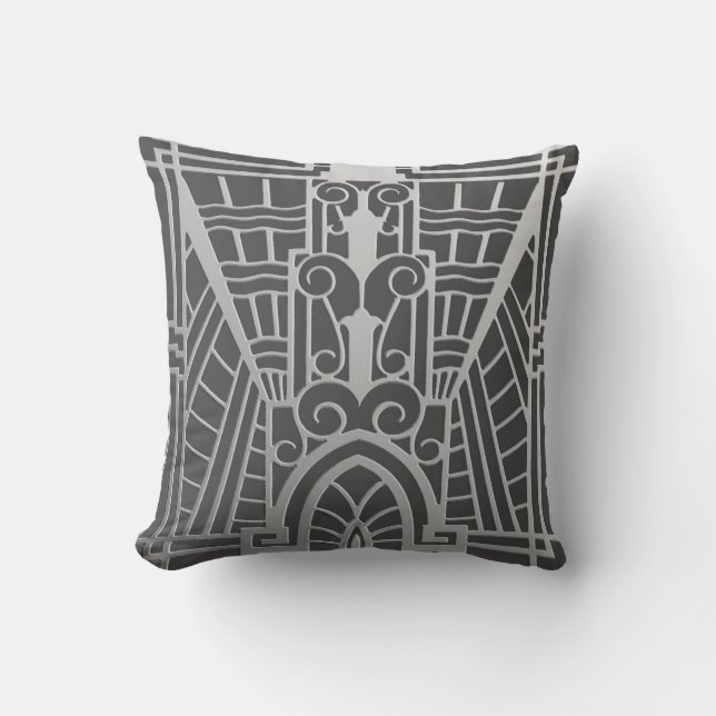 Deco Architectural Pattern, Silver Grey / Grey Cushion (Front)