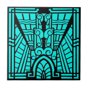 Deco Architectural Pattern, Turquoise and Black Tile